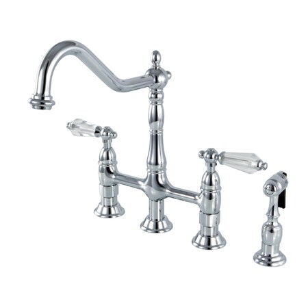 Kingston Brass KS1271WLLBS Wilshire Bridge Kitchen Faucet W/ Brass Sprayer, Chrome KS1271WLLBS